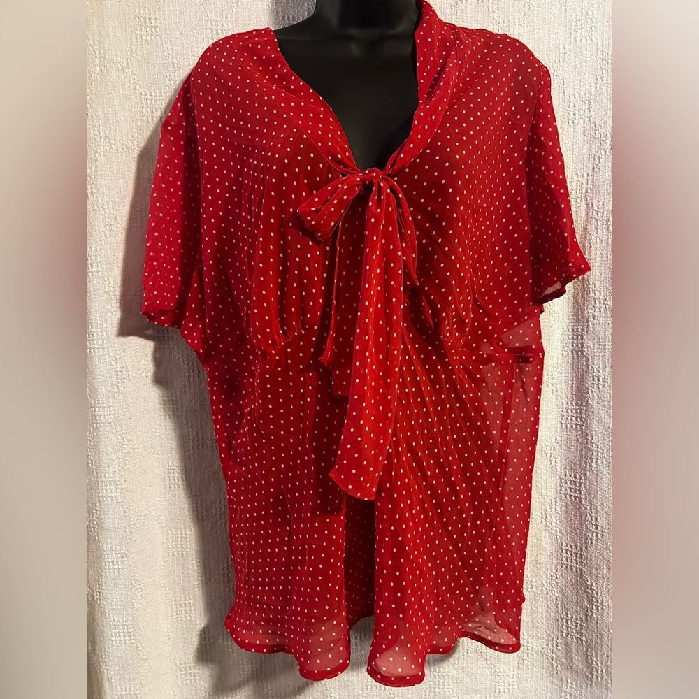 Jaclyn Smith Red Polka Dot Sheer Women's Top
